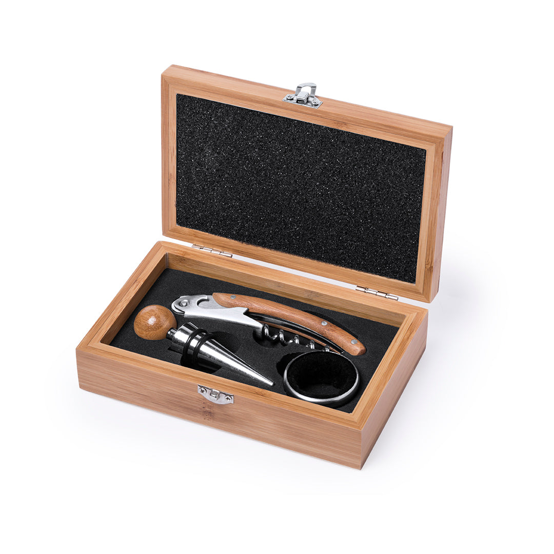 set boite accessoires pour vin en bambou