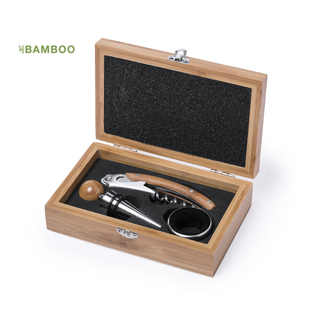 set d'accessoires vin en bambou verni