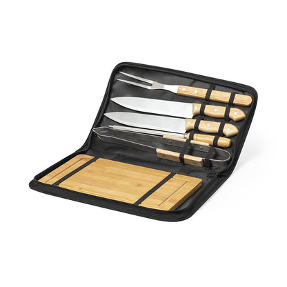 Accessoires de barbecue incluant 2 couteaux, aiguiseur, trancheuse et pince à épiler