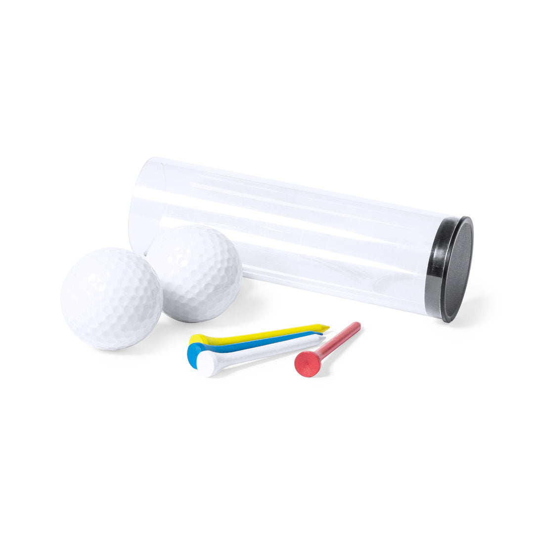 Ensemble golfique 6 pièces balles blanches tees bois jaune bleu blanc rouge