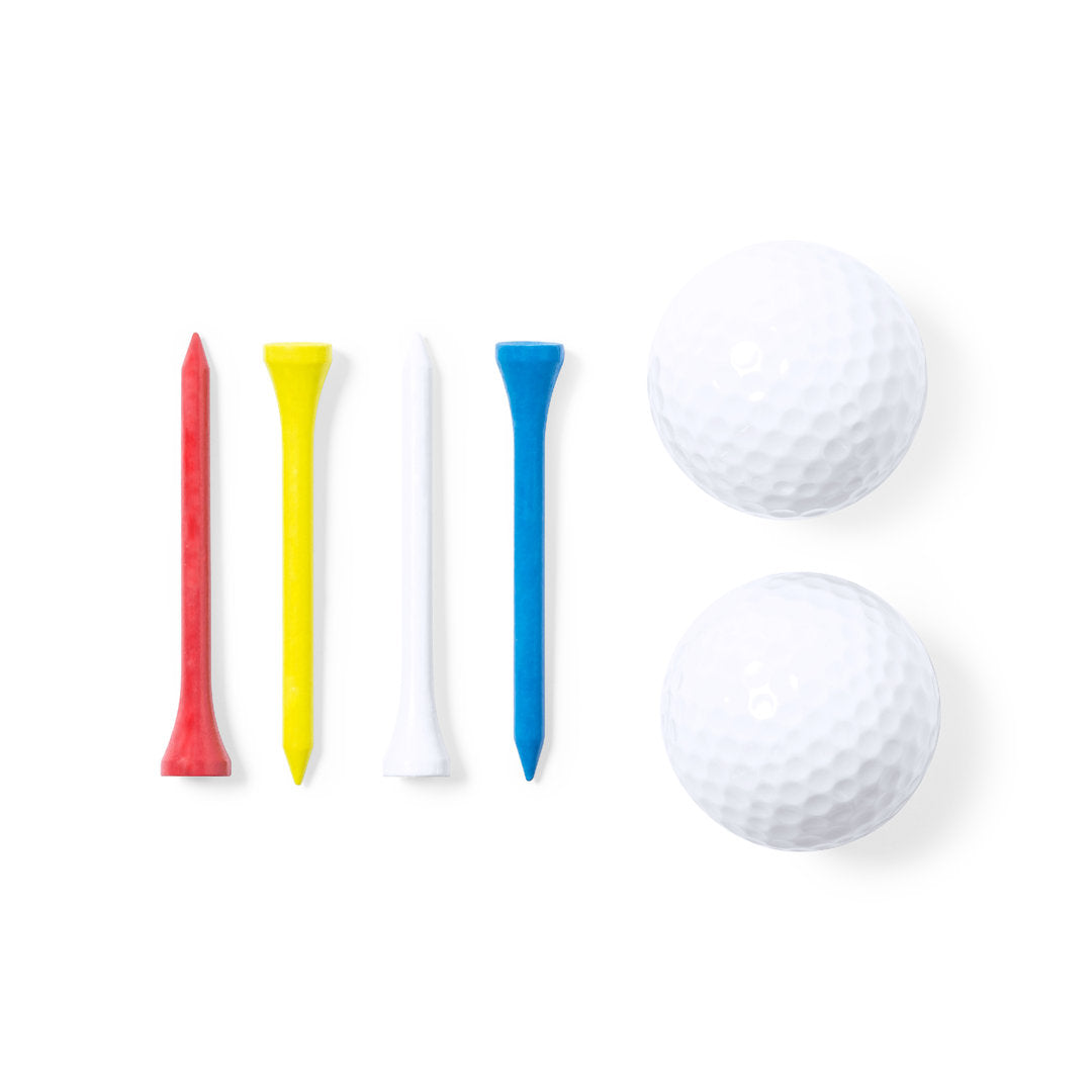 Kit complet golf 2 balles blanches épaisses 4 tees bois couleurs variées