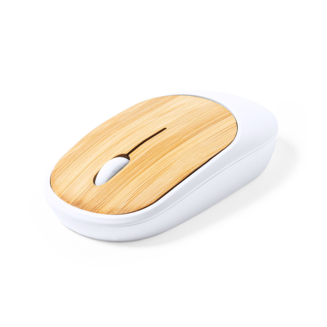 Souris fabriquée en ABS blanc résistant avec une surface en bambou