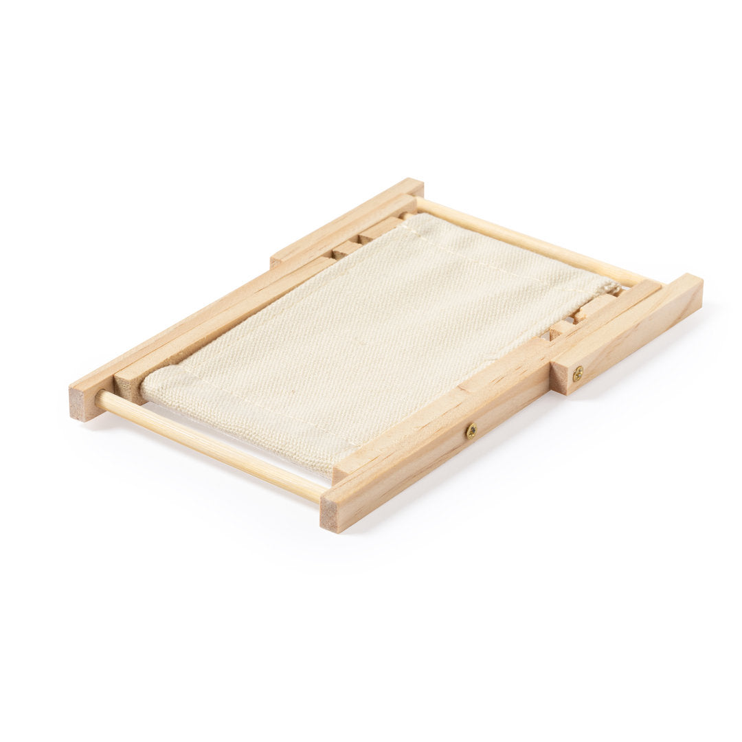 Accessoire écologique : Porte-smartphone pliable en bois et tissu 100% coton