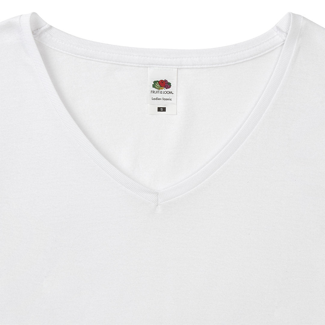 T-shirt blanc 100 % coton peigné filé en anneau 140gr/m2 ICONIC V-NECK