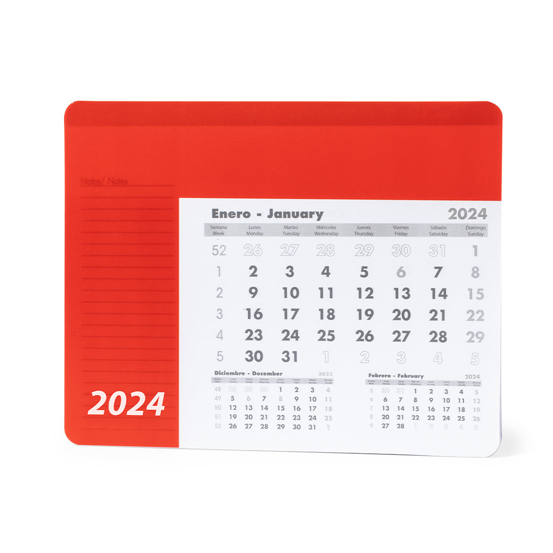 Tapis de souris calendrier 12 mois, antidérapant, en pvc et eva RENDUX rouge