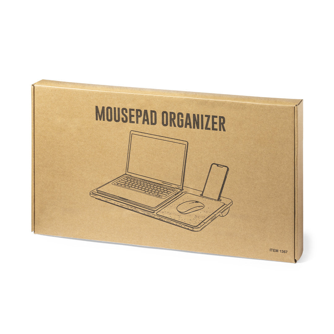 Tapis de souris organisateur multifonctionnel en bambou, liège et polyester LUAN étui carton