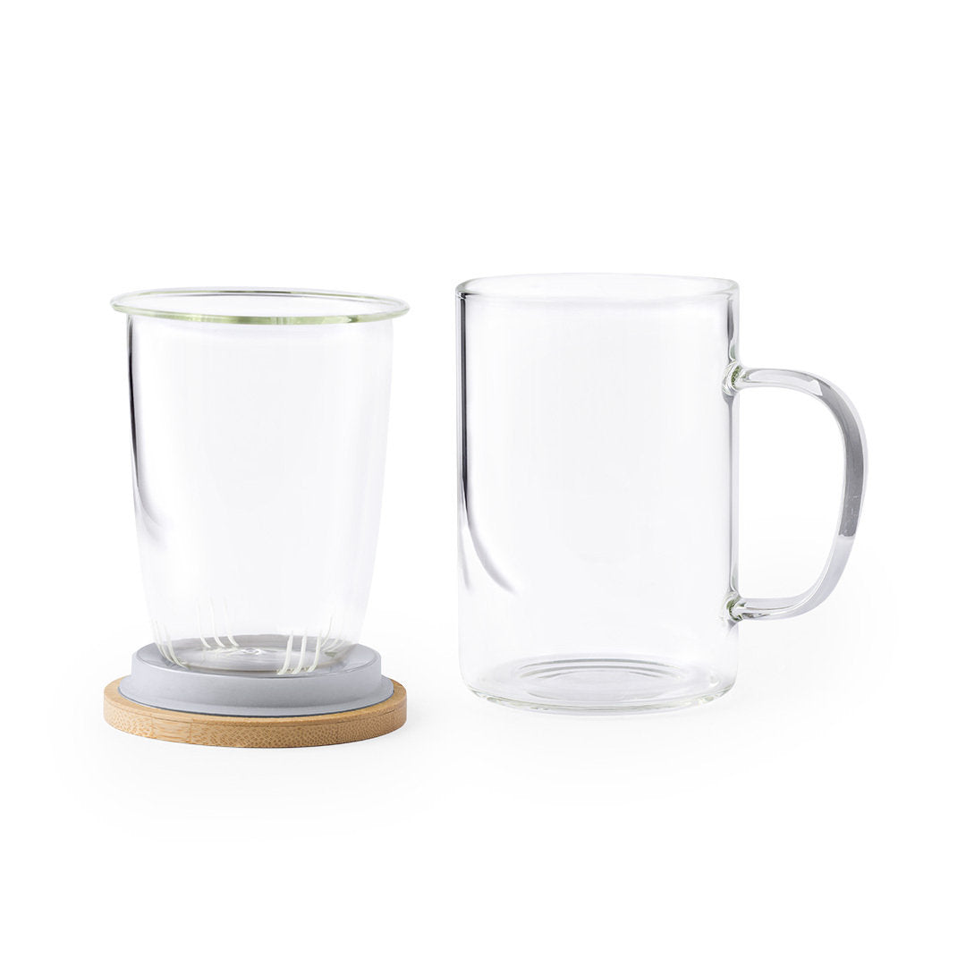 Tasse à thé 450 ml verre borosilicate et bambou MASTY logo marque