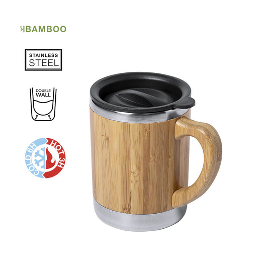 Tasse thermique en bambou et acier inoxydable de 300 ml VANATIN avec marquage logo