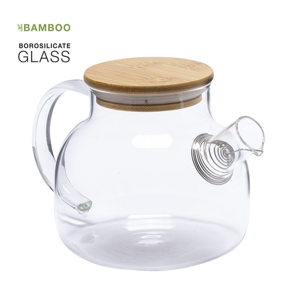 Théière en verre borosilicate, acier inoxydable et bambou TALIA personnalisable logo entreprise