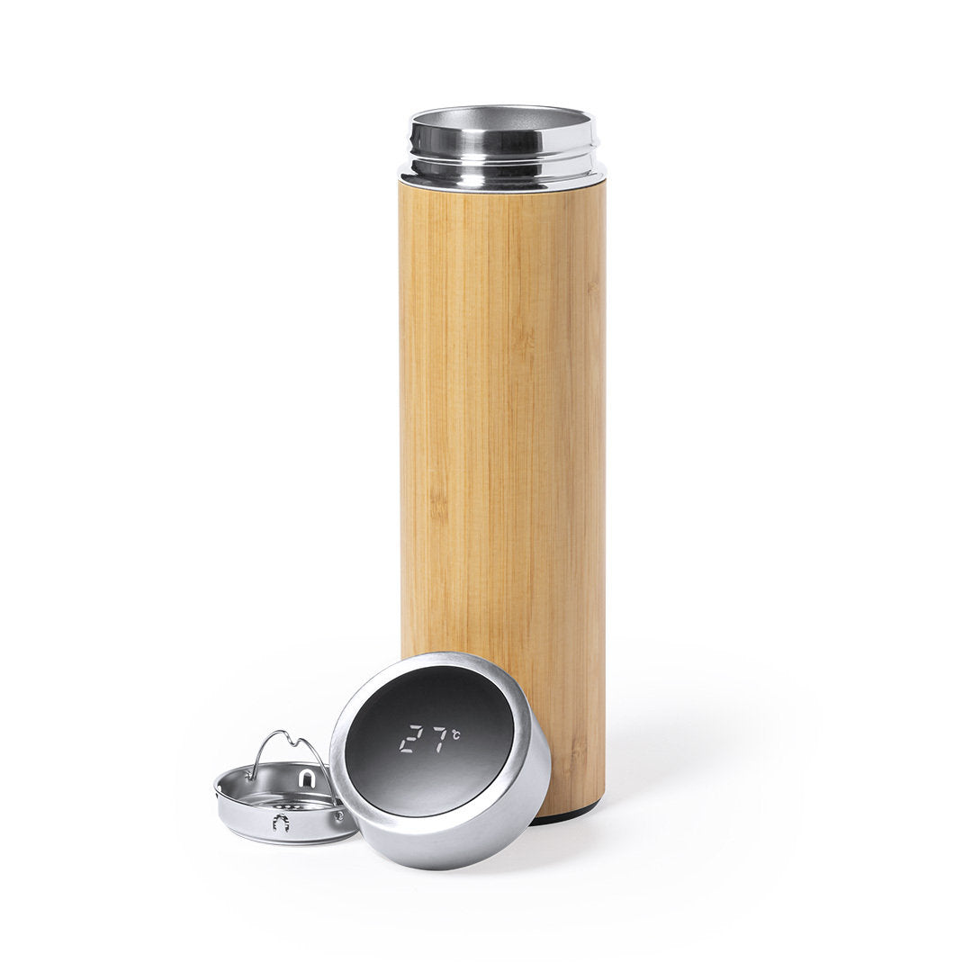 Thermos à double paroi avec bouchon de sécurité sans bisphenol a et infuseur intégré en bambou et acier inoxydable 500 ml DOLINIX 