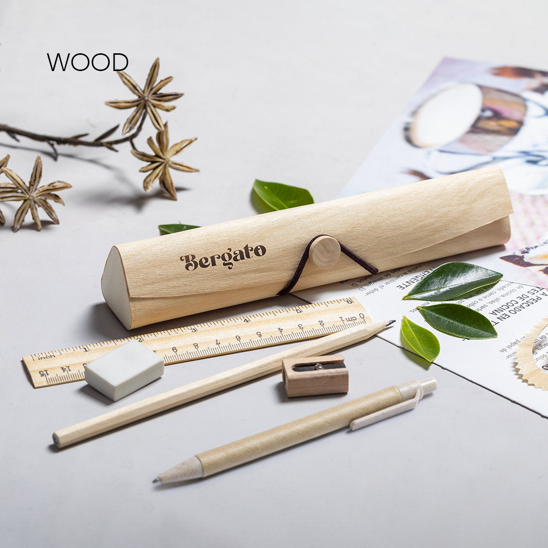 Trousse de papeterie en bois PALERMO avec personnalisation logo entreprise