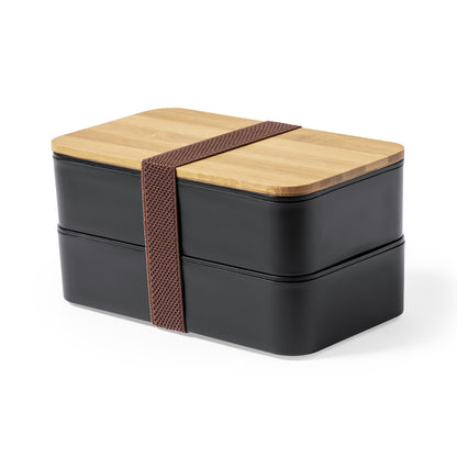 Lunch box avec compartiments en PP et bambou de 2 x 700 ml personnalisable logo