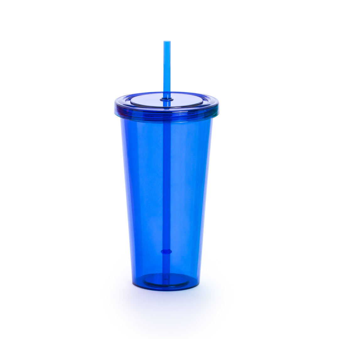 Verre en ps avec bouchon à vis et paille assortie de 750 ml TRINOX bleu