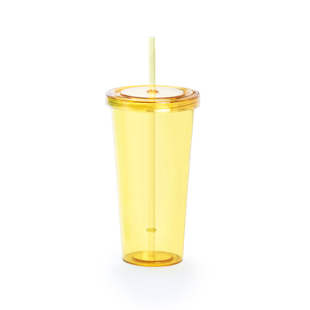 Verre en ps avec bouchon à vis et paille assortie de 750 ml TRINOX jaune