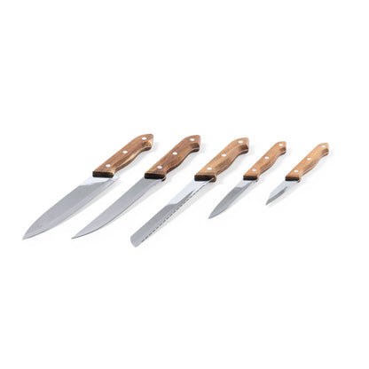 Set de couteaux, acier inoxydable et bois WHEELER 5 couteaux manche en bois