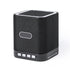 Enceinte Bluetooth compacte noire, 3W, mains libres, compatible iOS et Android, accessoires coloris argent.