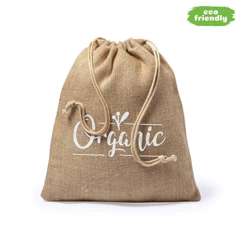 Sac en jute robuste de 260g, fermeture à cordon élégante, finition cousue.